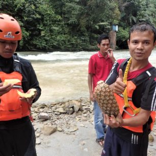 Svačíme ananas u řeky Asahan.