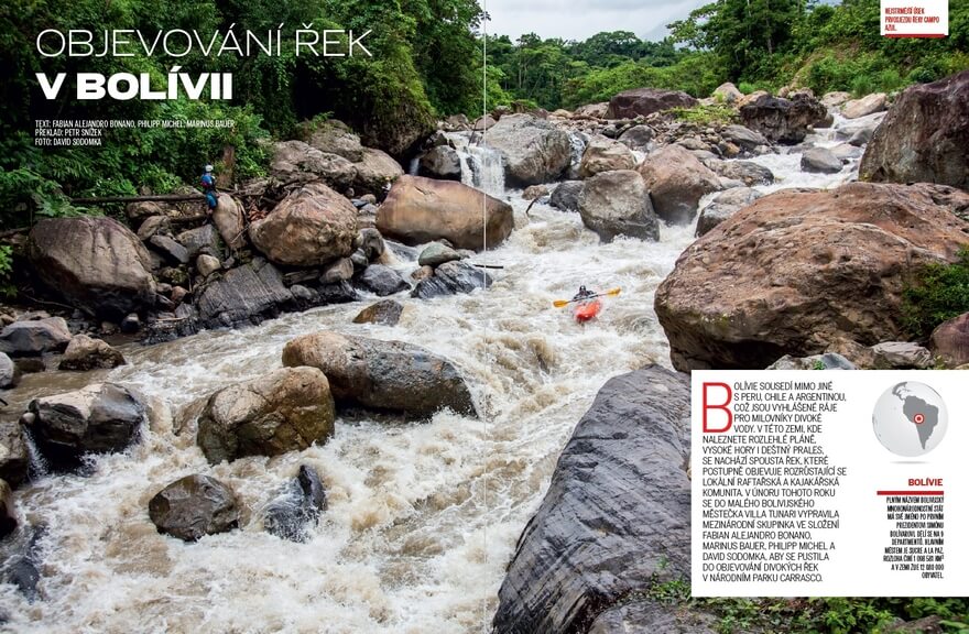Objevování řek v Bolívii. Fabian Alejandro Bonano, Philipp Michel, Marinus Bauer.