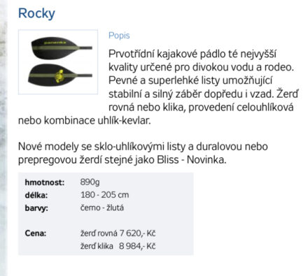 Pádlo Panenka Rocky
