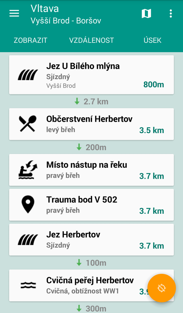 Mobilní aplikace - ukázka kilometráže