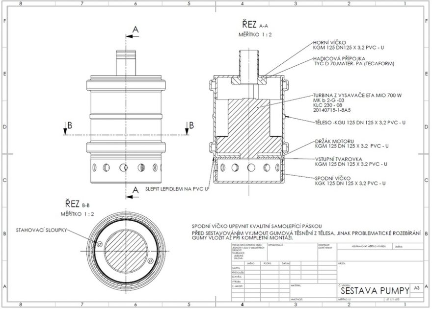 Výkres zkompletované pumpy / F: Zdeněk Princ