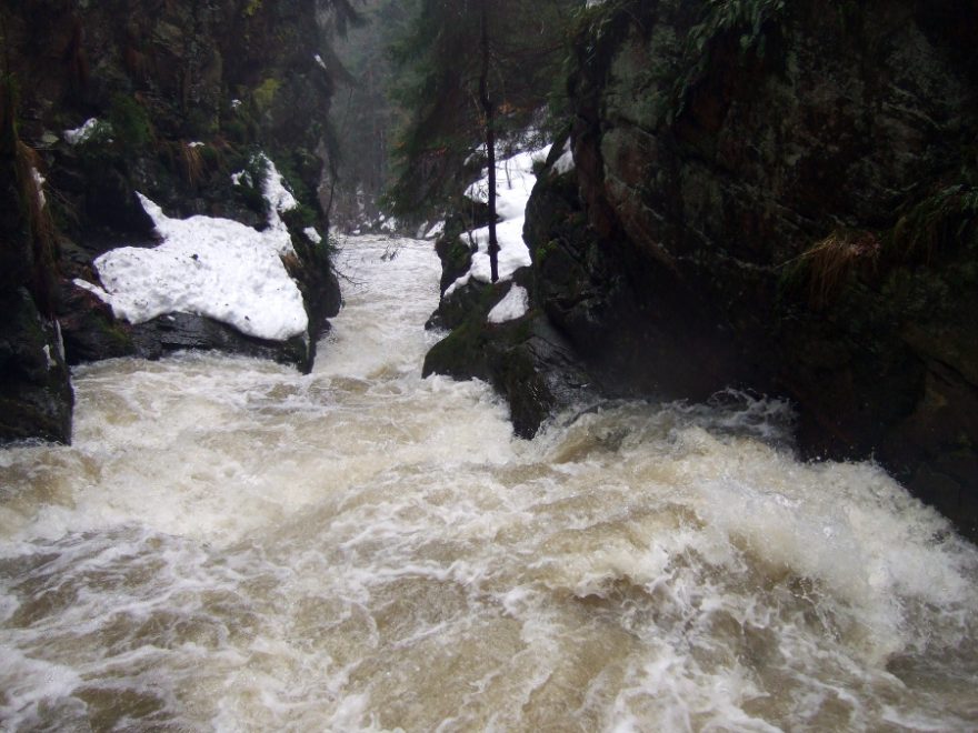 Pohled do Židovy strouhy za vysoké vody / F: Honza Suchý