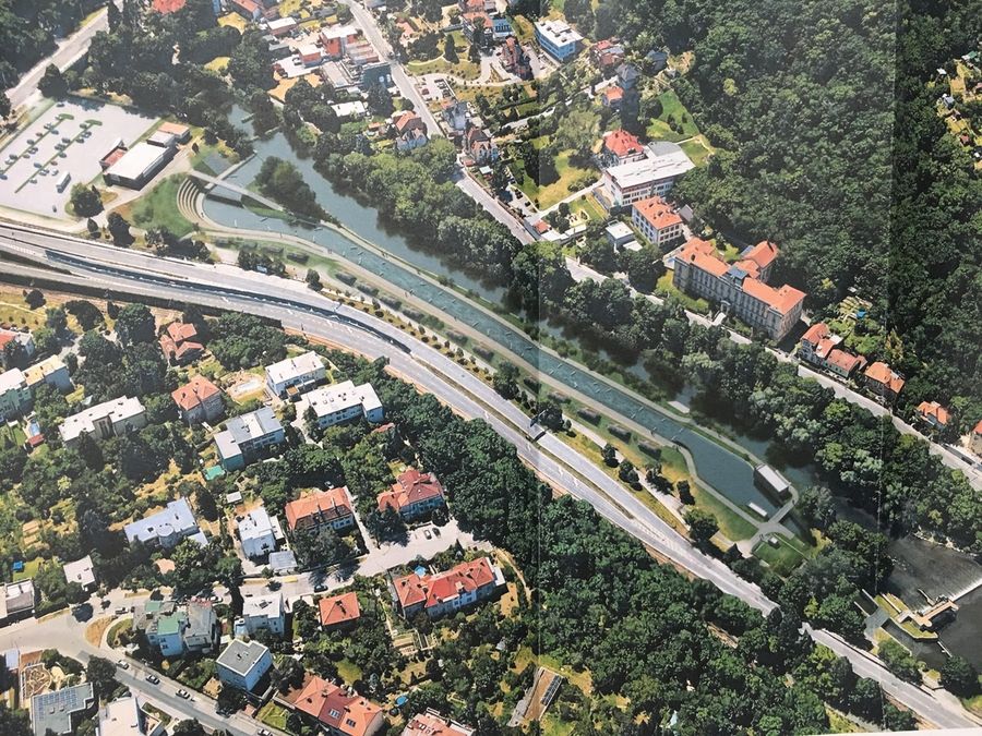 Vizualizace plánovaného vodáckého kanálu v Brně