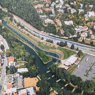 Vizualizace plánovaného vodáckého kanálu v Brně