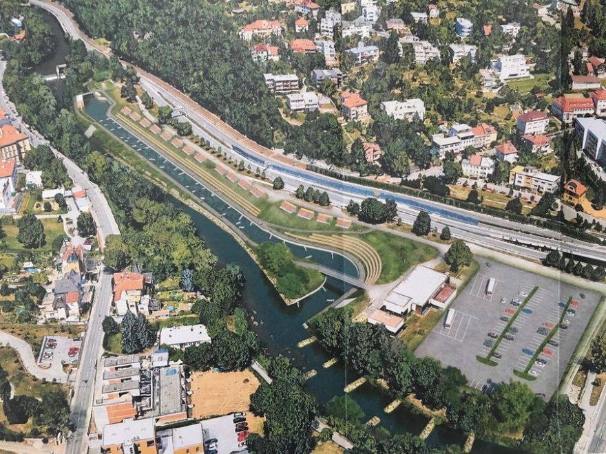 Vizualizace plánovaného vodáckého kanálu v Brně